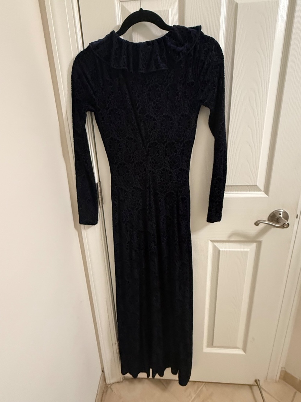 NWT Anthropologie Velvet Ruched Maxi Dress Blue V-neck Sz XS - Picture 5 of 7